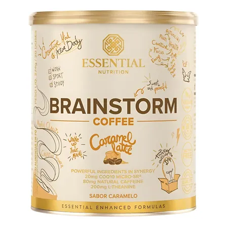 Brainstorm Caramel Latte Coffee Magnésio Coq10 Essential Brainstorm Caramel Latte 274g
