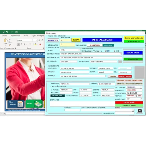 Sistema Recibos De Aluguel E Controle De Imoveis! Excel Vba!