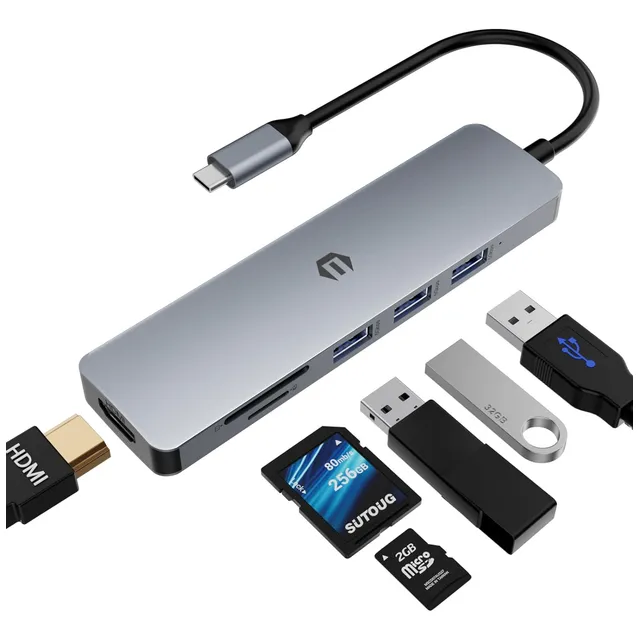 Hub Usb-c 6en1 Hdmi Sd Usb Macbook Windows Aluminio