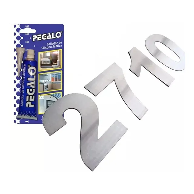 Kit Numercacion Casa 4 Numeros Inox 80mm + Adhesivo