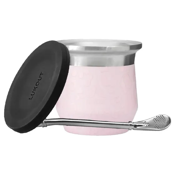 Mate Térmico Llaima Lukout 170 Ml Insulado + Tapa + Bombilla Metalica Color Animal Pink Animal Print