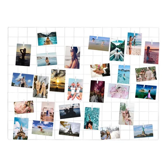 Painel Aramado Quadro Fotos Memory Board 80x60 + 12 Pregadores Cor BRANCO