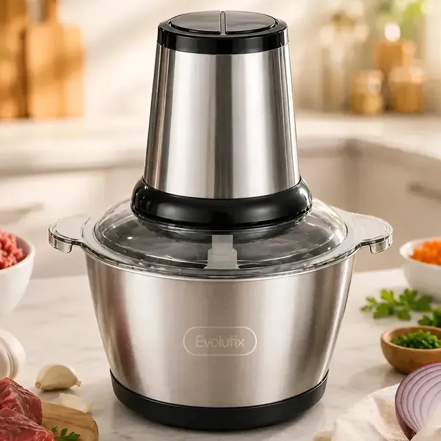 Multiprocessador Triturador Moedor 2 Litros Inox 110v Elétrico De Alimentos Processador Picador De Cozinha Cozinheira Cortador De Aço Inoxidável Evolufix