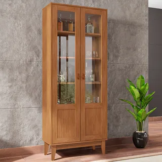 Cristaleira Cristal Luxo Para Sala De Decoração RetrÎ Com 2 Portas Vidro Temperado E Puxadores Em Couro E Pés Em Madeira Maciça Lyra Casa D - Cedro Cristaleira Cristal Luxo Para Sala De Decoração RetrÎ Com 2 Portas Vidro Temperado E Puxadores Em Couro E Pés Em Madeira Maciça Lyra Casa D - Cedro