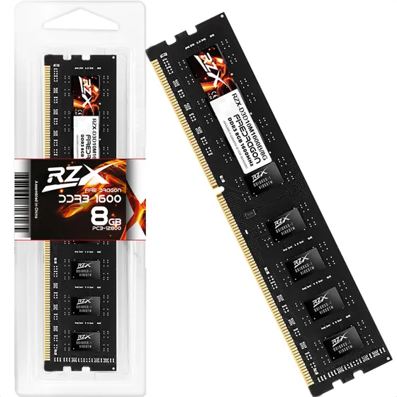 Memória RAM Desktop RZX Fire Dragon DDR3 8GB 1600MHz 1.5v Pc3-12800 Dimm Preto