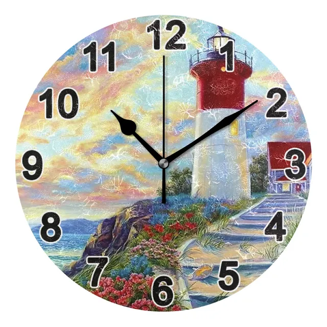 Chsin Pintura Al Oleo Faro Reloj Pared No Ticking Para Niña