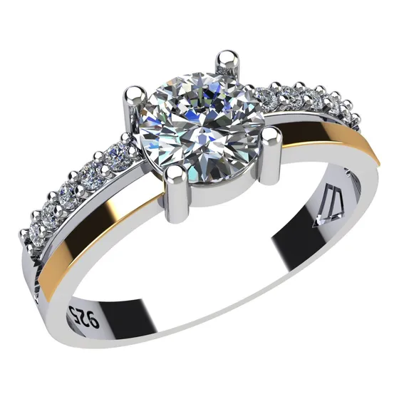 Anel Solitário Prata 925 Com Aplique Em Ouro 14k Angel