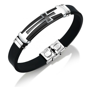 Pulsera De Silicona Negra Con Cruz De Titanio Negra De 20cm. Pulsera De Silicona Negra Con Cruz De Titanio Negra De 20cm.