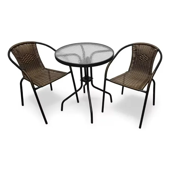 Just Home Collection Mesa Set Jardin Balcon + 2 Silla Rattan Exterior Color Chocolate
