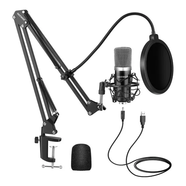 Micrófono Neewer NW-7000 Condensador Bidireccional color negro/plateado con parlantesS