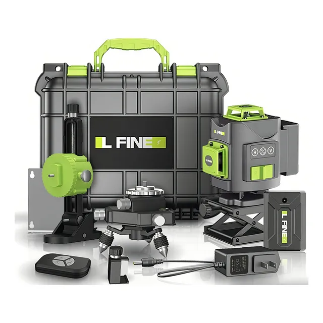 Láser Nivelador Autonivelante 16 Líneas Lfine Nivel Láser 360 Grados con Mando a Distancia con Base de Ajuste 2 Baterias Verde con Negro