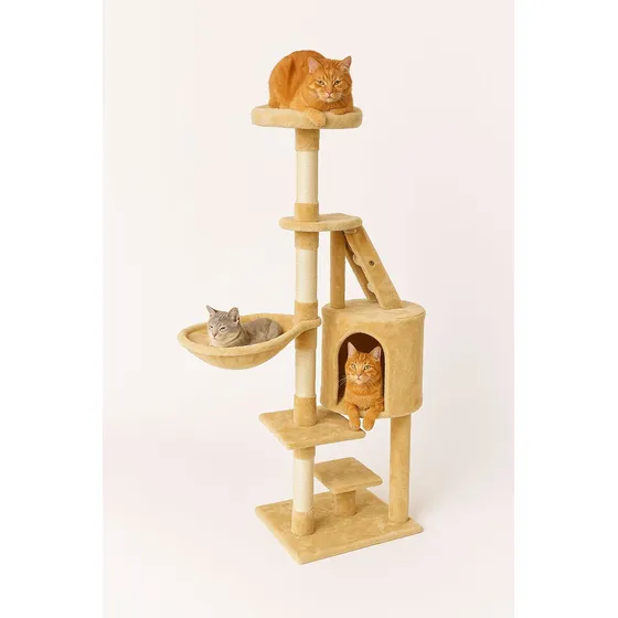 Torre Árbol Rascador Modelo Bambino Hamaca Niveles Escalera Color Beige