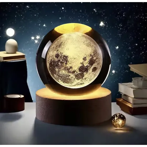 Esfera Cristal 3d Lampara Led Conexión Usb Luz Noche Grande