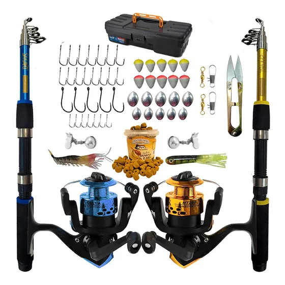 2 Conjunto De Pesca Completo Vara Molinete  Pronto P/ Uso