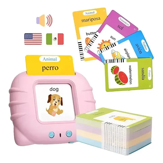 Brinquedo Educativo Bilíngue Espanhol E Inglês Com Cartões Rosa