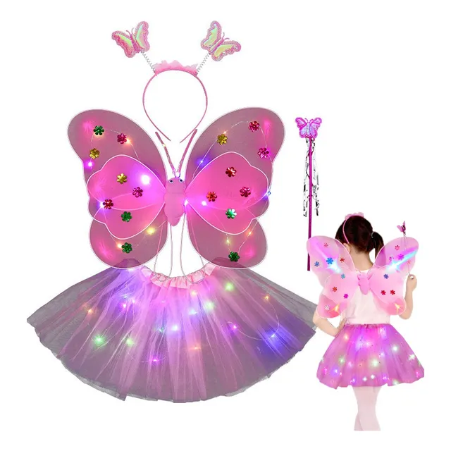Alas De Mariposa De Disfraz Con Luces Para Niños,alas Mariposa De Hada Con Luz Cosplay Ropa Para Niño, 4 Piezas