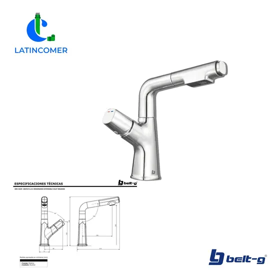 Grifo Lavamanos Monomando Extensible Valet Brushed -gri-1624
