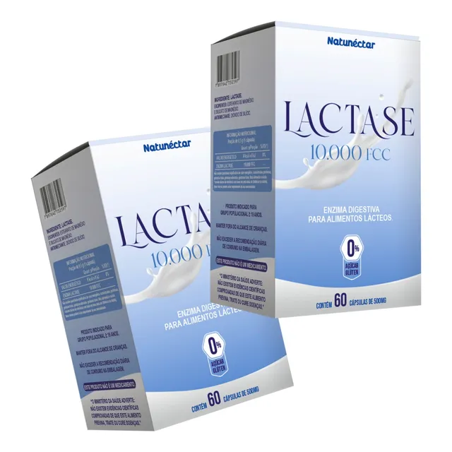 Lactase 10.000fcc Enzima Lactase 120 Cáps Natunéctar Lactose