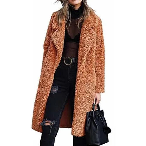 Angashion Mujer Fuzzy Polar Lapel Frente Abierto Mfj9g
