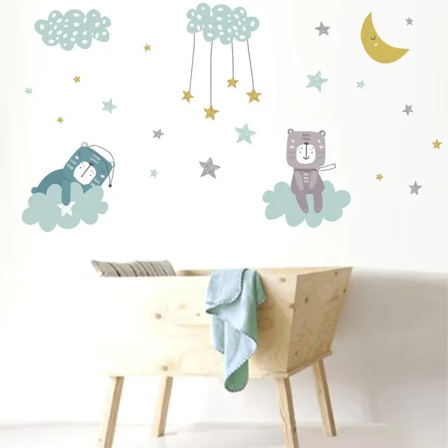 Vinilo Infantil Kit Nubes Estrellas Osos Cuna Cuarto Bebe