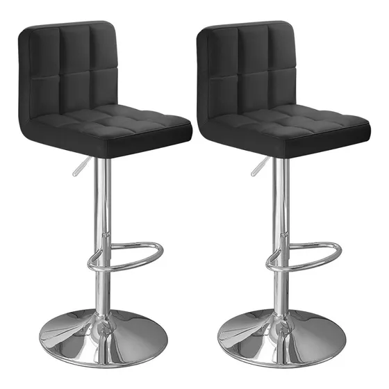 Pack 2 Sillas Piso Bar Altura Regulable Taburete Con Respaldo Color Negro Vidita