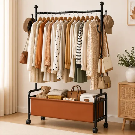 Cabideiro De Roupas 80cm Com Cesto Organizador Preto