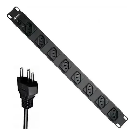 Regua Tomada Filtro De Linha 8 Tomadas Rack 19 1u 127/220V Cor Preto 127V/220V Ipec