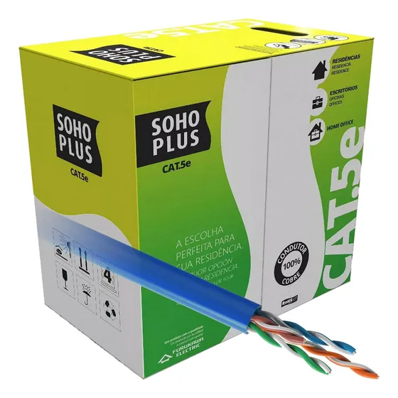 Cabo Rede Lan Utp Furukawa Sohoplus Cat5e Rolo 50 Mts Azul