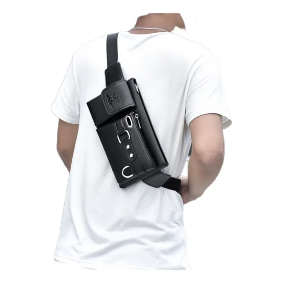 Canguro Riñonera Cruzada Para Hombre Cuero Pu