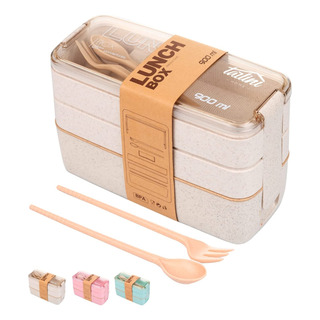 Topper Lunch Box Triple Nivel Estilo Japonés Con Cubiertos Topper Lunch Box Triple Nivel Estilo Japonés Con Cubiertos