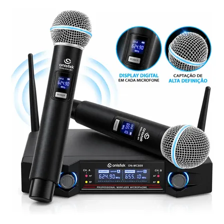 Microfone Sem Fio Duplo Uhf Visor Digital Wireless Karaokê