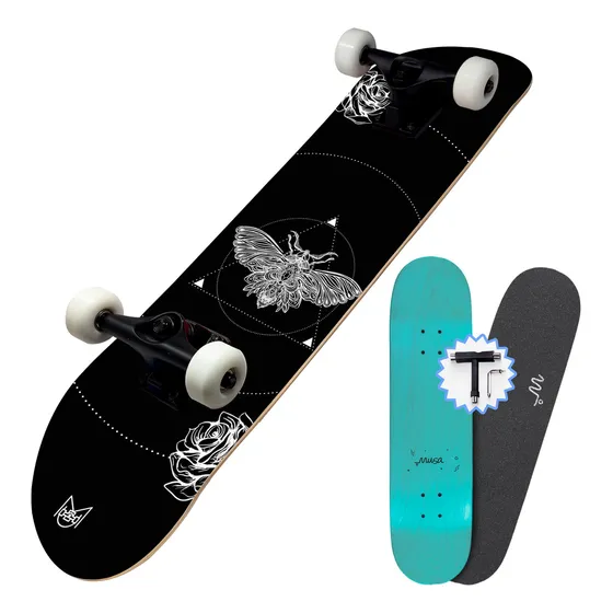 Patineta Profesional Musa Abeja Ruedas Blancas | Maple Canadiense 7 Capas | Skateboard Completo Abec-7 Para Trucos Y Skatepark | 33 X8 Trucks De Aluminio Lija Incluida | Skaters De Cualquier Nivel