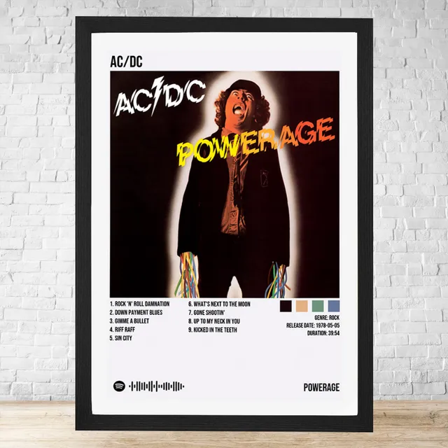 Cuadro Acdc Powerage 30x40 Con Vidrio Y Marco Madera C813