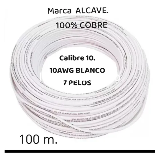 Cable #10 Alcave 100m 7 Pelos 100% Cobre.