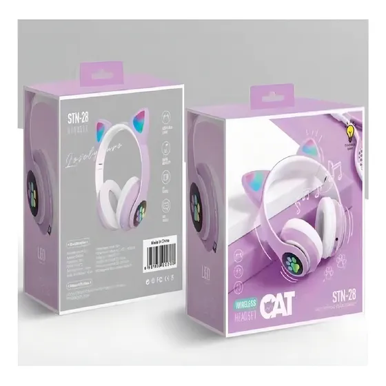Fones de ouvido sem fio para jogos Cat Stn-28 Kitten com luz LED violeta
