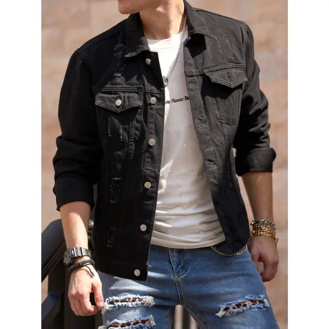 Chaqueta De Jeans Rasgada Con Bolsillos Para Hombre Urbana