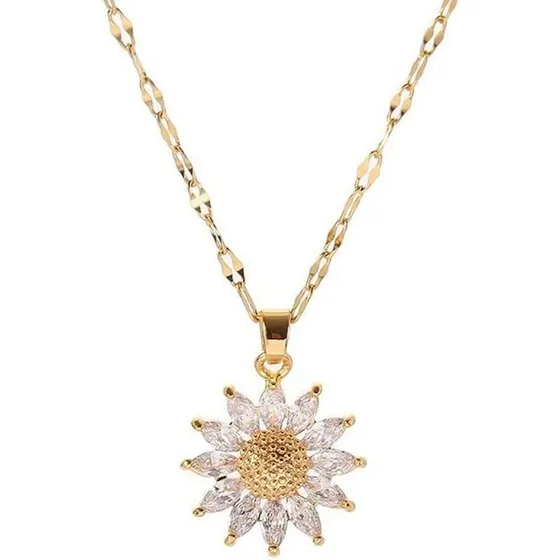 Collar Girasol Para Mujer Dijes Cadena Chapado en oro 18k mujeres dama con Piedras De Zirconia Brillante