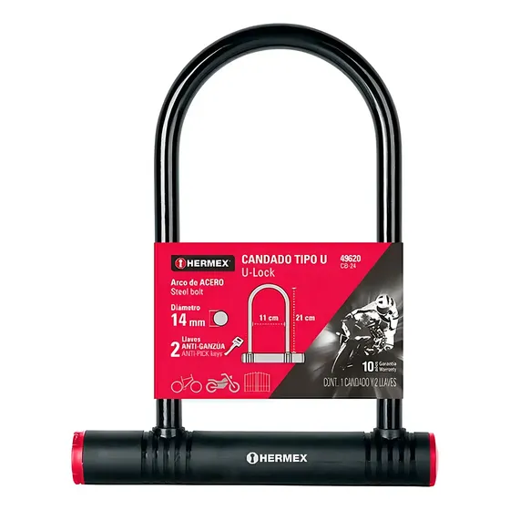 Candado Acero Hermex Tipo U Bicicleta Moto Multiuso Color Negro | Cuotas sin interés