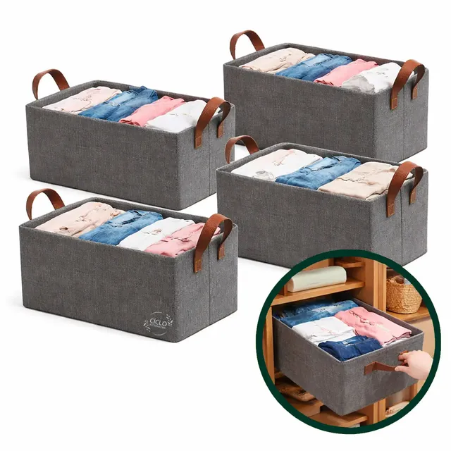 Kit 4 Caixas Cesto Organizadora Dobrável Guarda Roupa Gaveta Mesas Banheiro Cor Cinza