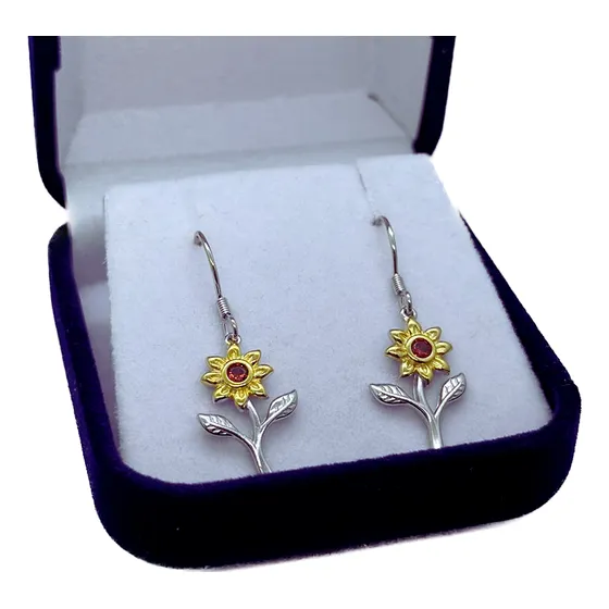 Aros De Girasol En Plata De Ley 925 Certificada Regalo Mujer
