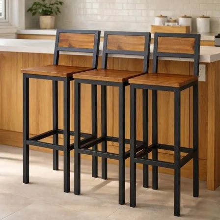 Kit 3 Banqueta Alta Encosto De Bar Bancada Metal 95cm Altura Pintura Epóxi Eletrostática Preto