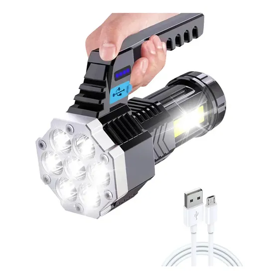 Ykm® Linterna Táctica Led + Cob Recargable Lámpara De Mano Portátil Recargable Camping De Pilas Potente Negra Con Luz Blanca