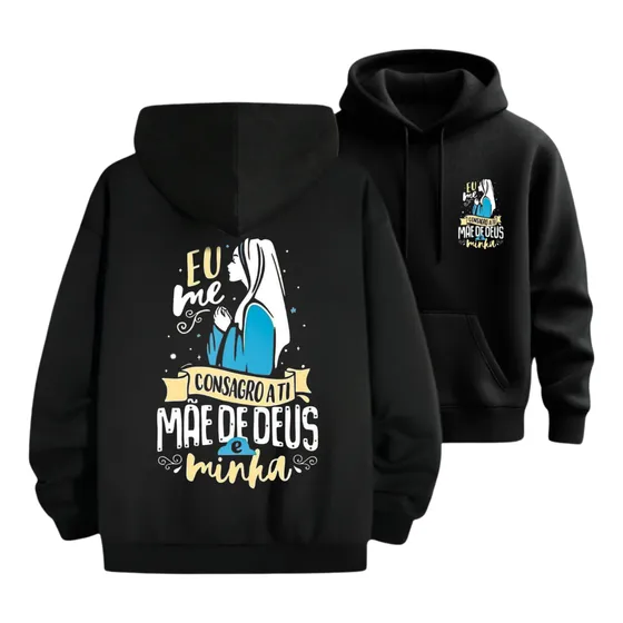 Moletom Católico Maria Mãe De Deus Algodão Inverno Bolsos