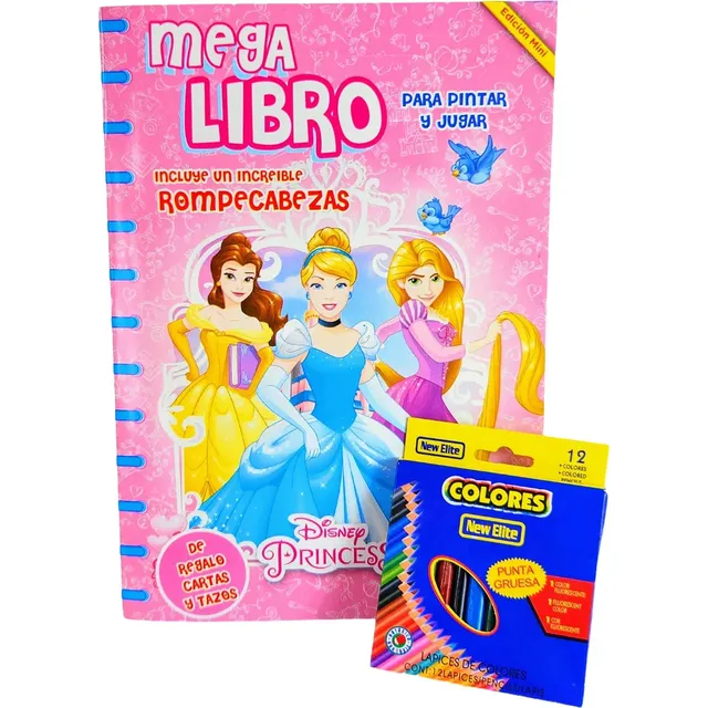 Libro Para Colorer Princesas Disney + 12 Lapices Colores  