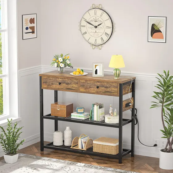 Mesa Consola De Entrada Madera Con 2 Tela Cajones Para Sala