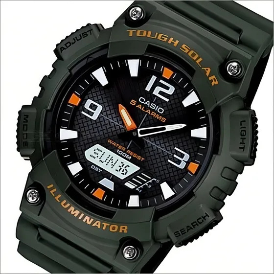 Reloj Casio Aq-s810w-3a Para Caballero Verde-naranja
