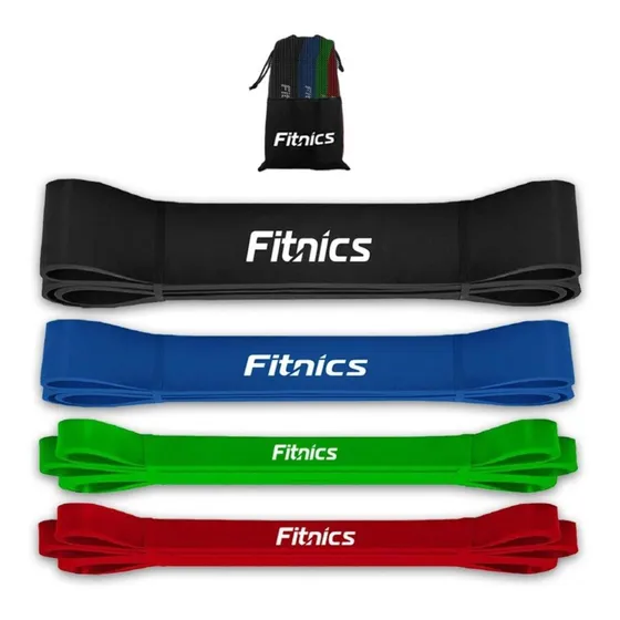 Bandas Elásticos Resistencia Poder Fitnics Set 4 Latex Mas Bolsa Color Negro Power 4 All