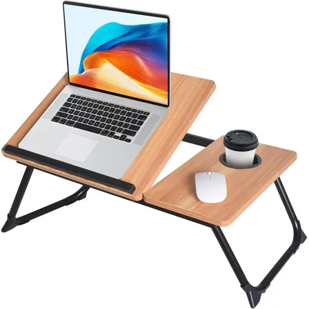 Mesa Suporte Dobrável Para Notebook Cama Sofá Articulada Em Mdf E Aço Com Porta Copos Ajustável Ergonômica