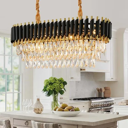 Luminaria Pendente De Teto Retangular Cristal 80cm Para Sala 110-220v 80cm