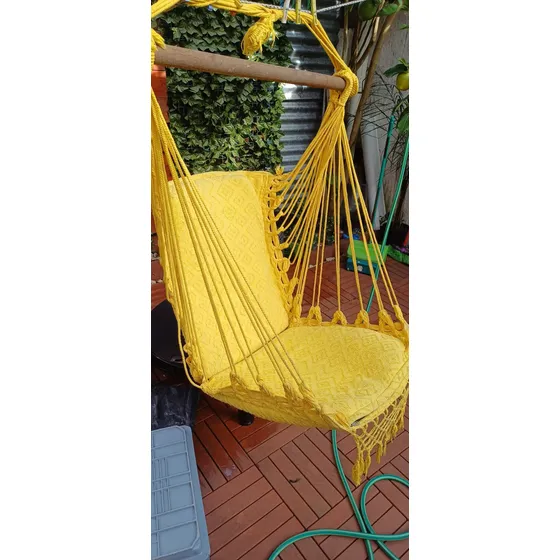 Hamaca Paraguaya Silla Sillon Tela Con Palo Amarillo 240